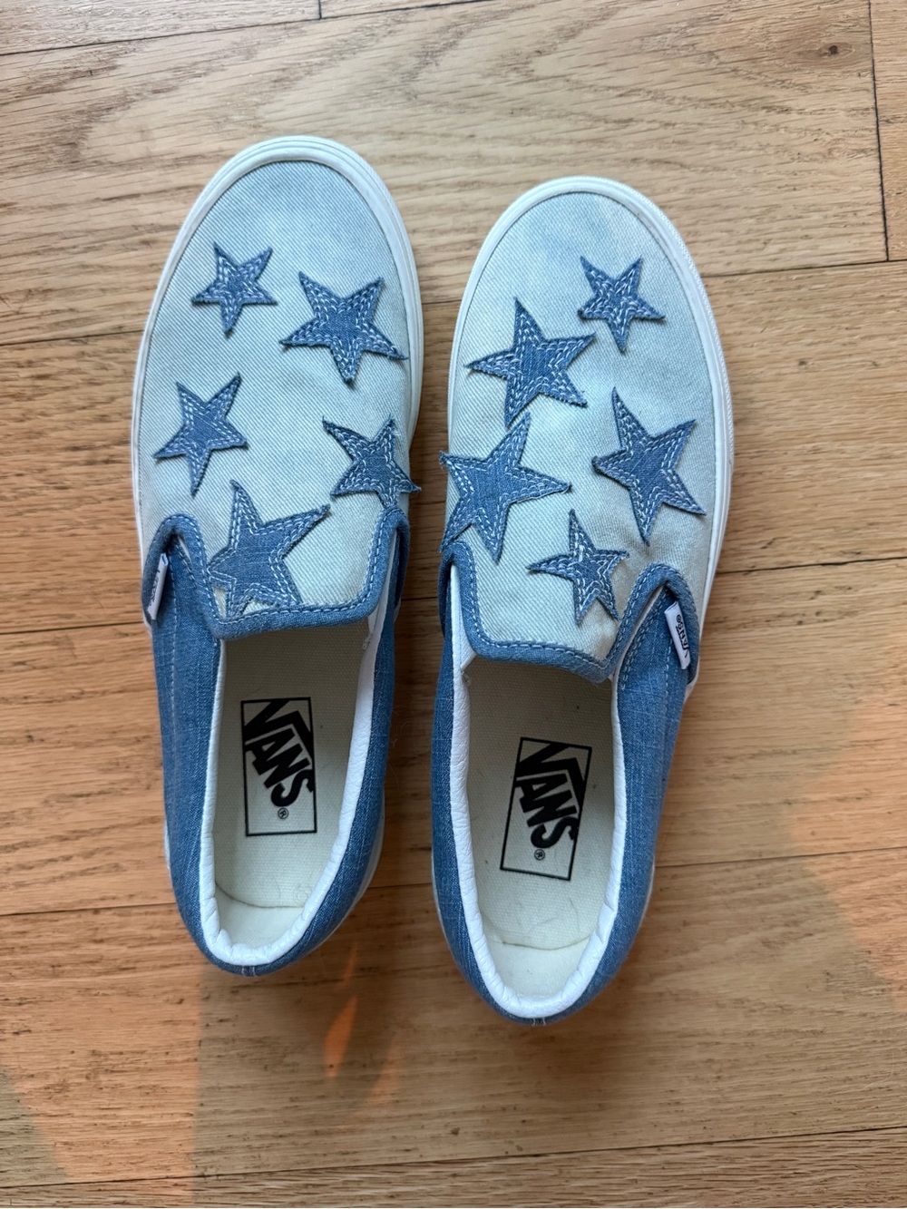 Vans Starry Night slip-on Canvas Sneakers Lt Blue w/Denim Stars ✨💙✨ 9 NWOT